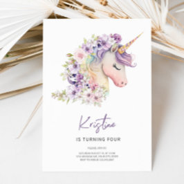 Invitación de cumpleaños de Unicornio con flores m