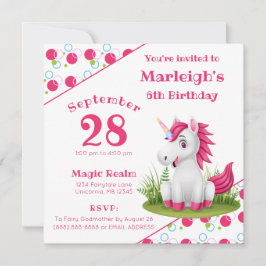 Invitación de cumpleaños de unicornio con puntos d