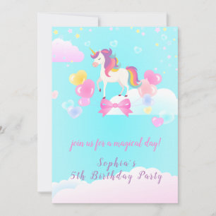 Invitación de cumpleaños de Unicornio con vuelo