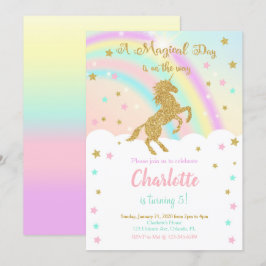Invitación de cumpleaños de unicornio de arcoíris 