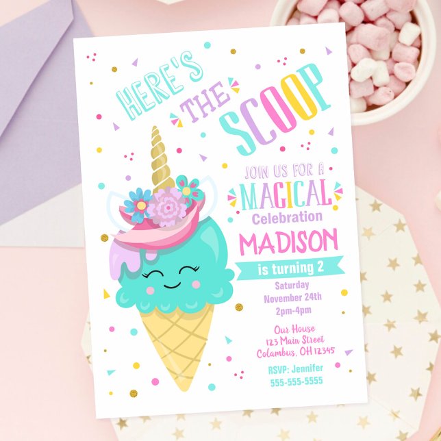 Invitación de cumpleaños de unicornio de helado má (Subido por el creador)