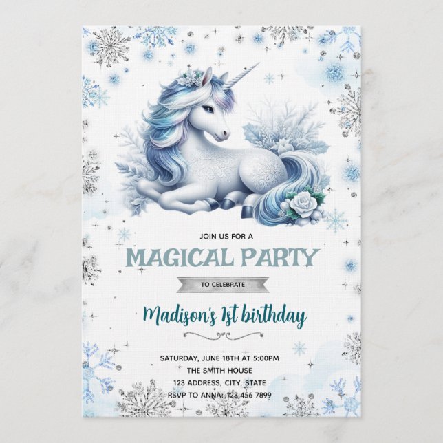 invitación de cumpleaños de unicornio de la prince (Anverso)