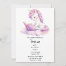 Invitación de cumpleaños de unicornio de lectura m