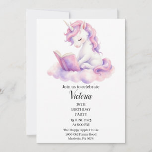 Invitación de cumpleaños de unicornio de lectura m