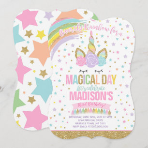 Invitación de cumpleaños de Unicornio de oro rosa