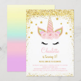 Invitación de cumpleaños de unicornio de purpurina