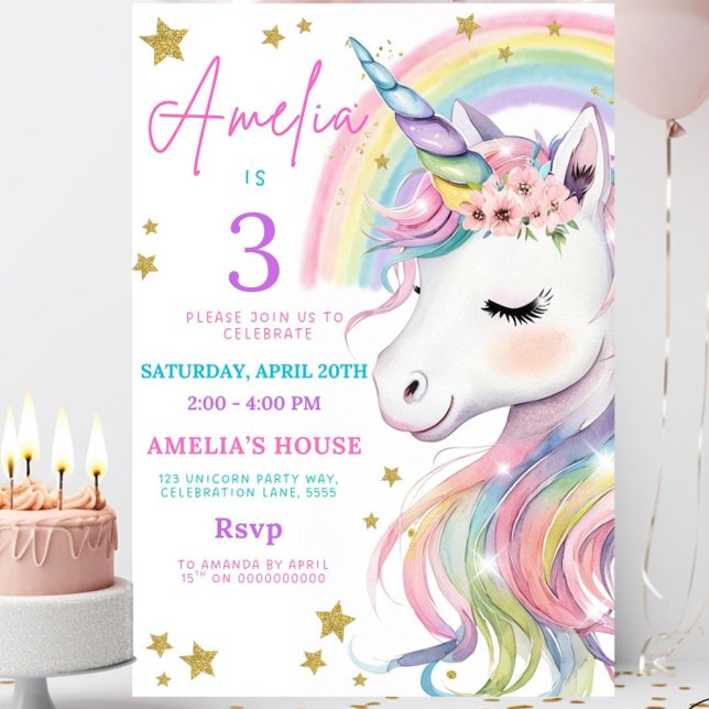 Invitación de cumpleaños de unicornio editable mág (Subido por el creador)