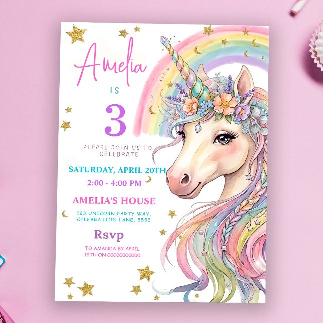 Invitación de cumpleaños de unicornio editable Mag (Subido por el creador)