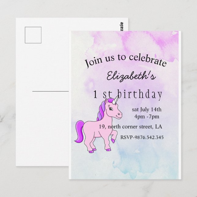 invitación de cumpleaños de unicornio elegante min (Anverso / Reverso)