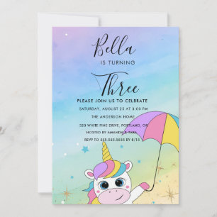 Invitación de cumpleaños de unicornio, fiesta de a