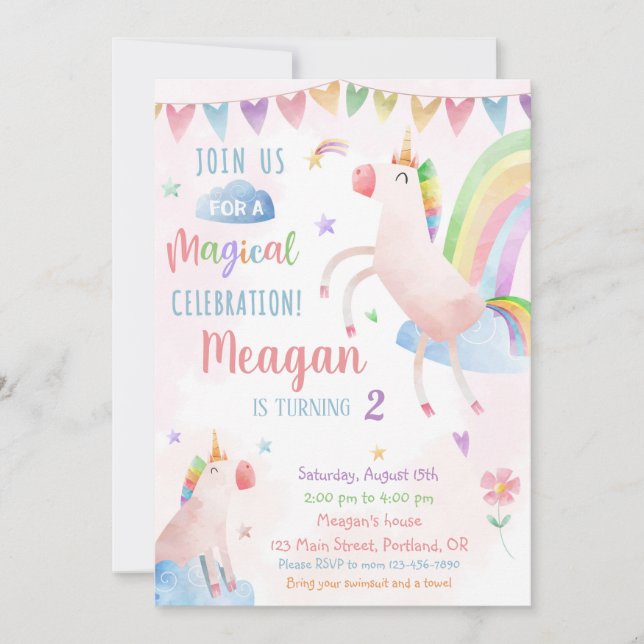Invitación de cumpleaños de Unicornio Fiesta de cu (Anverso)