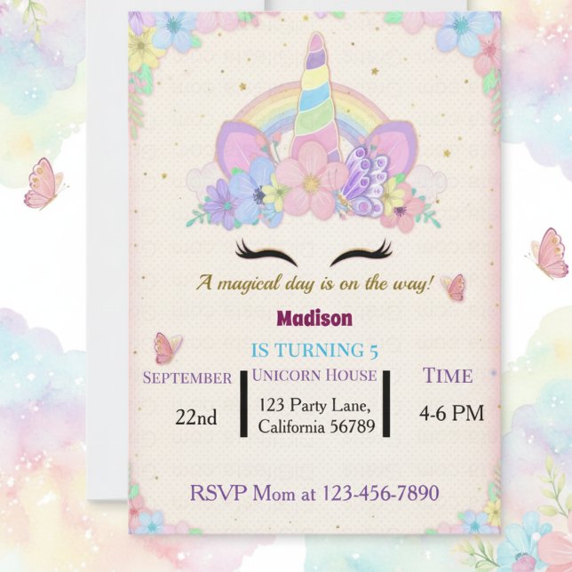 Invitación de cumpleaños de unicornio floral (Subido por el creador)