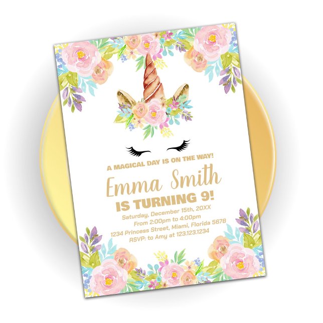 Invitación de cumpleaños de Unicornio Floral (Subido por el creador)