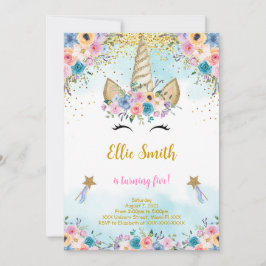 Invitación de cumpleaños de unicornio floral