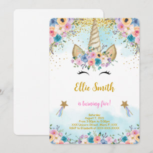 Invitación de cumpleaños de unicornio floral