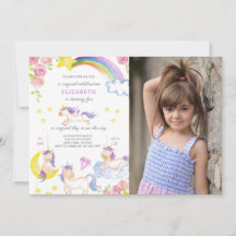 Invitación de cumpleaños de unicornio floral con f