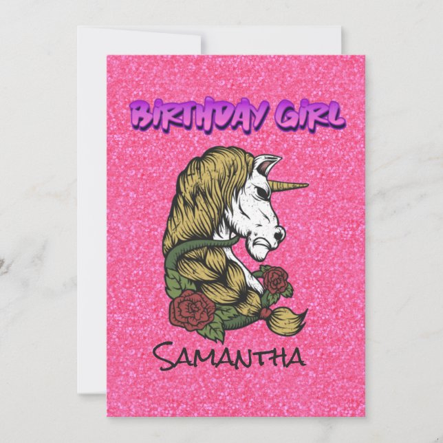 Invitación de cumpleaños de Unicornio, guerrero ro (Anverso)