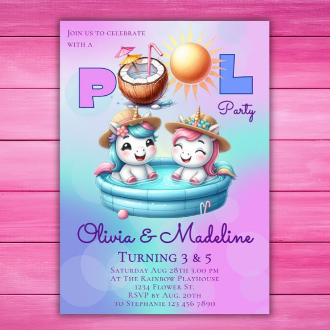 Invitación de cumpleaños de Unicornio hermanas her (Subido por el creador)