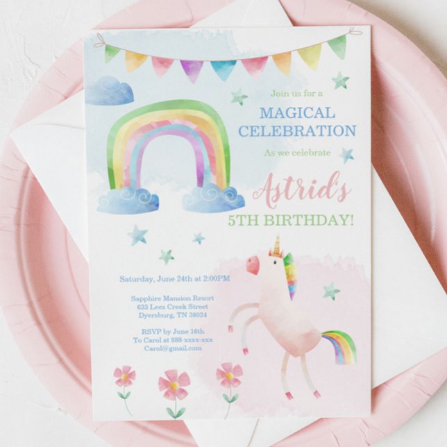Invitación de cumpleaños de Unicornio, invitación  (Subido por el creador)