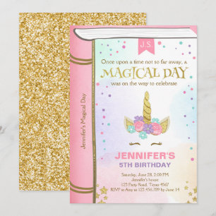 Invitación de cumpleaños de Unicornio Libro Mágico