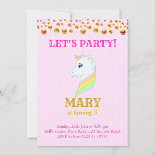 Invitación de cumpleaños de unicornio lindo
