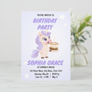 Invitación de cumpleaños de unicornio lindo