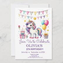 Invitación de cumpleaños de unicornio lindo para c