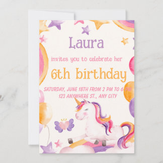 Invitación de cumpleaños de unicornio lindo para n