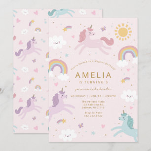 Invitación de cumpleaños de unicornio lindo y capr