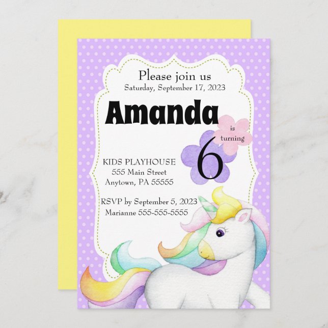 Invitación de cumpleaños de Unicornio mágica, Unic (Anverso / Reverso)