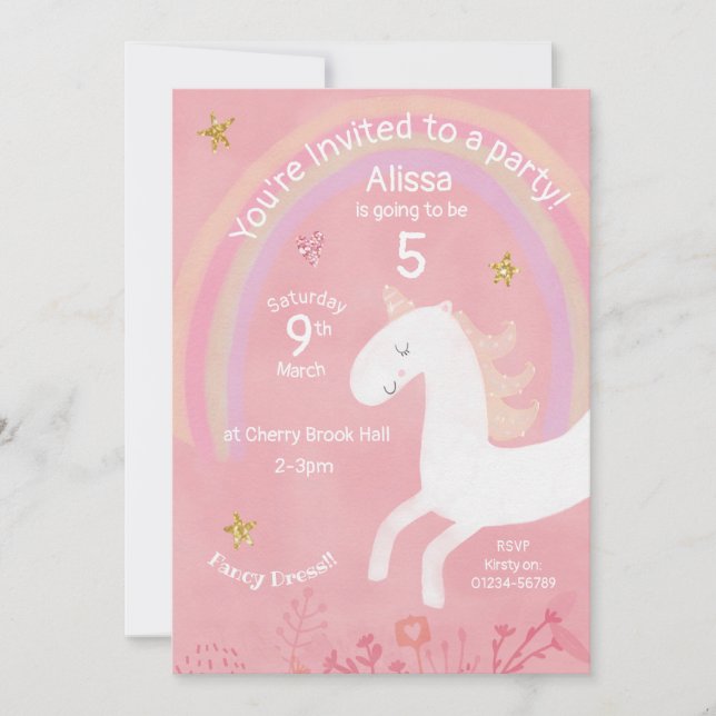 Invitación de cumpleaños de Unicornio mágico (Anverso)
