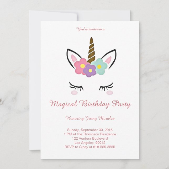 Invitación de cumpleaños de Unicornio mágico (Anverso)