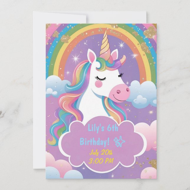 Invitación de cumpleaños de Unicornio mágico (Anverso)