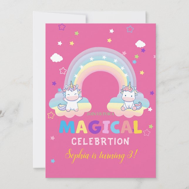 Invitación de cumpleaños de Unicornio mágico (Anverso)