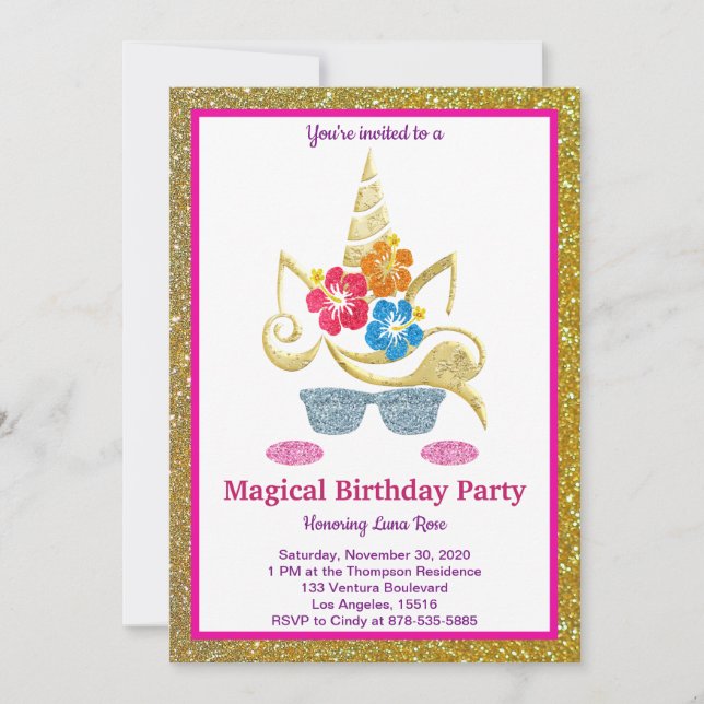 Invitación de cumpleaños de Unicornio mágico (Anverso)