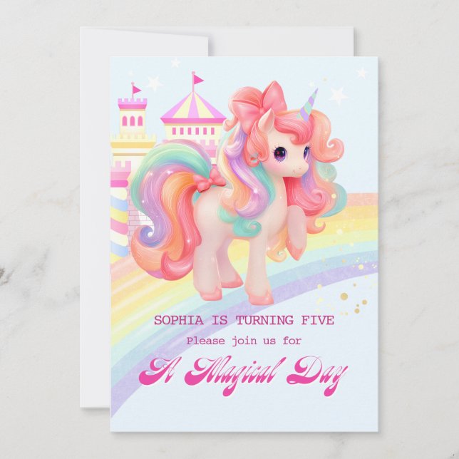 Invitación de cumpleaños de Unicornio mágico (Anverso)