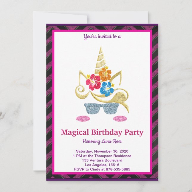 Invitación de cumpleaños de Unicornio mágico (Anverso)