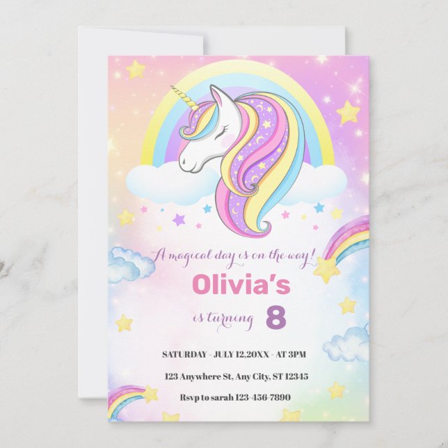 invitación de cumpleaños de unicornio mágico (Anverso)