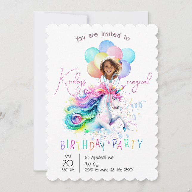 Invitación de cumpleaños de unicornio mágico (Anverso)