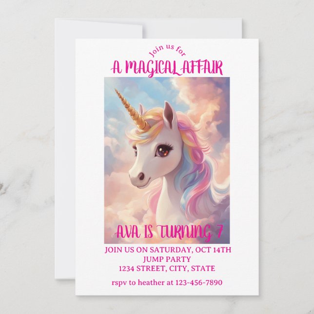 Invitación de cumpleaños de Unicornio mágico (Anverso)