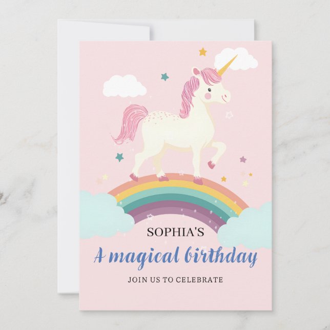 Invitación de cumpleaños de Unicornio mágico (Anverso)