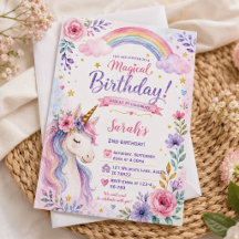 Invitación de cumpleaños de unicornio mágico acuar