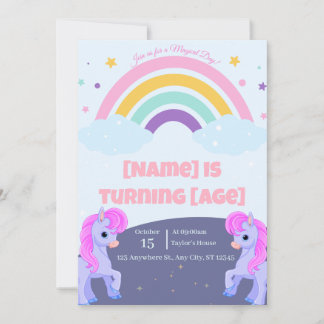 Invitación de cumpleaños de Unicornio mágico edita