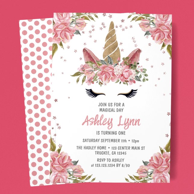 Invitación de cumpleaños de unicornio mágico flora (Subido por el creador)
