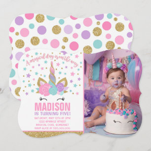 Invitación de cumpleaños de Unicornio mágico, oro