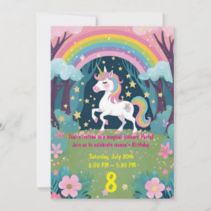 Invitación de cumpleaños de unicornio mágico para 