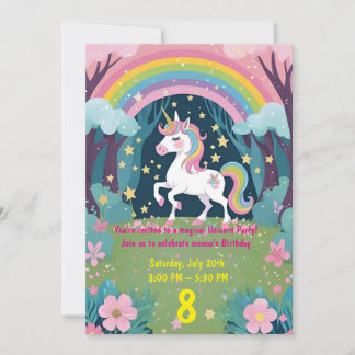 Invitación de cumpleaños de unicornio mágico para 