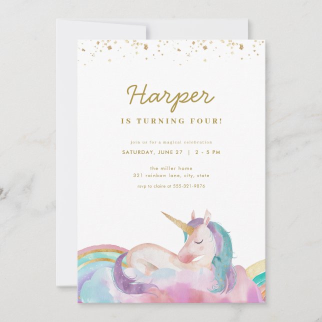 Invitación de cumpleaños de unicornio mágico paste (Anverso)