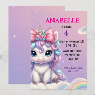 Invitación de cumpleaños de unicornio mágico perso