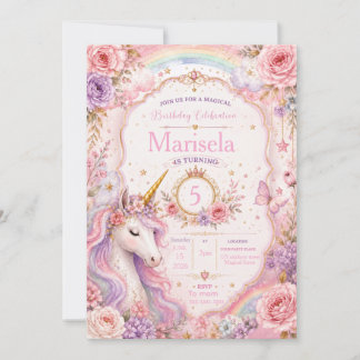 Invitación de cumpleaños de Unicornio Mágico | Ros